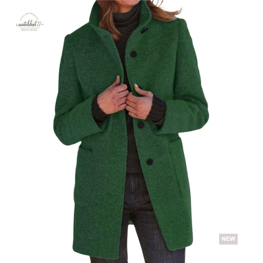 Wool Blend Long Pea Coat Stand Collar Blazer Jacket Winter Professional